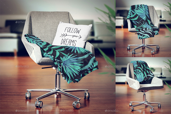 Blanket and Pillow on Armchair Mockup