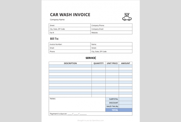 Car Wash Invoice Template