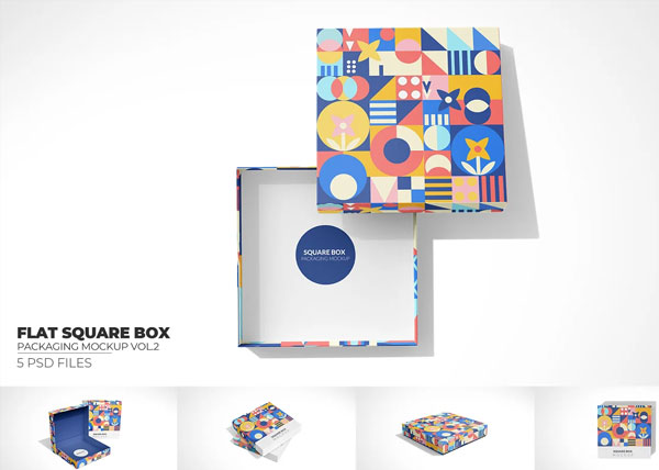 Flat Square Box Packaging Mockup