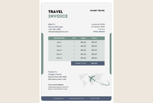 Green Blue Minimalist Travel Expense Invoice