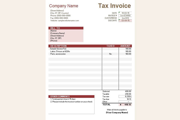 Service Invoice Template with Tax