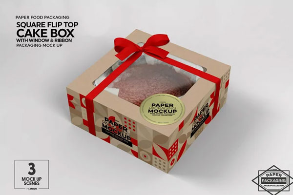 Square Flip Top Cake Box Packaging Mockup