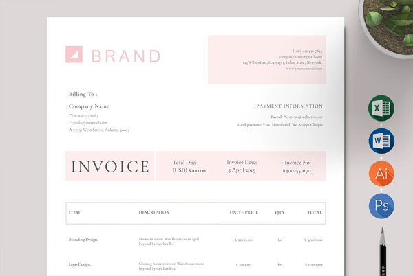 Travel Invoice A4 Template