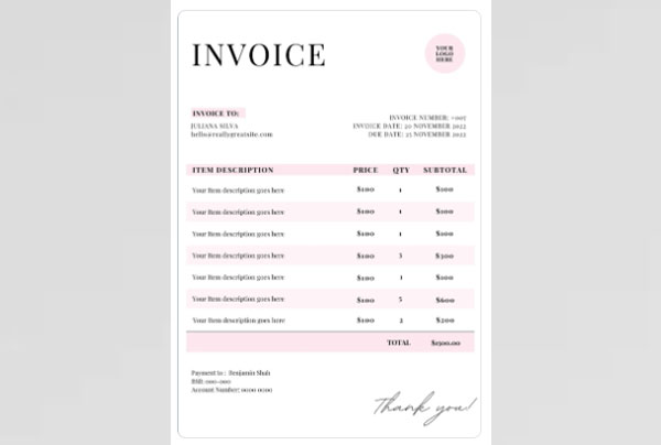 White And Pink Minimalist Freelance Invoice