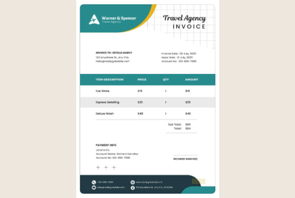 White Minimalist Travel Agency A4 Document Invoice
