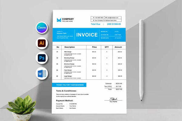 Accounting Service Blue Invoice Template