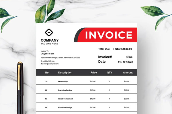 Accounting Service Red Invoice Template