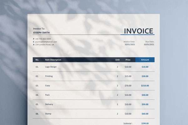 Blank Simple Commercial Invoice Template