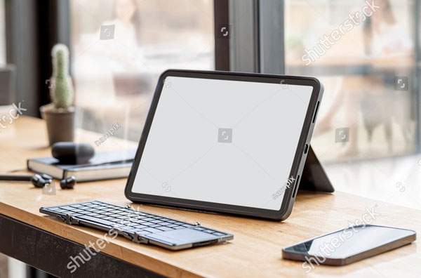 Blank Tablet With Keyboard Mockup