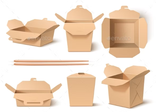 Brown Wok Box and Chopsticks