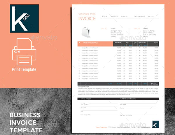 Business Service Invoice Print Template
