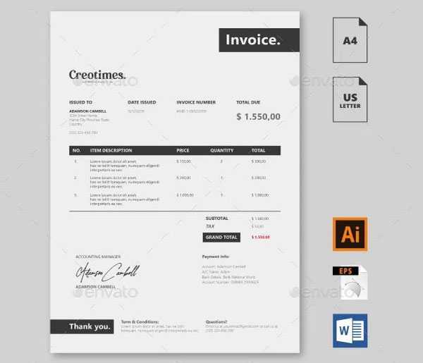 Clean Business Service Invoice Template