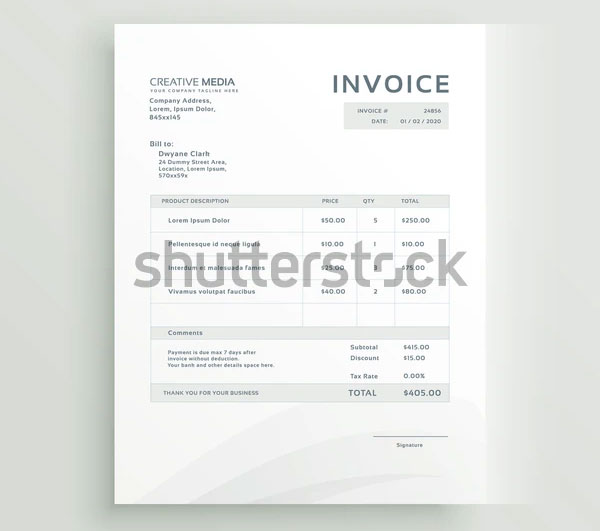 Clean Invoice Template Vector Design