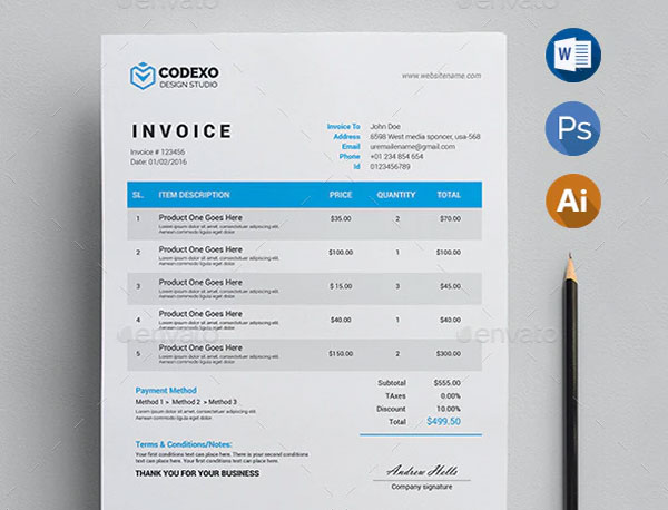 Commercial Rental Invoice Design Template