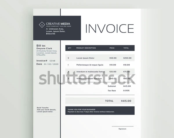 Creative Rental Invoice Format