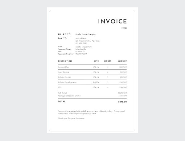 Editable Generic Commercial Invoice