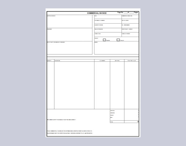 Free Blank Commercial Invoice