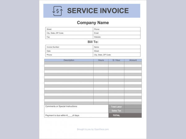 Free Business Service Invoice Template