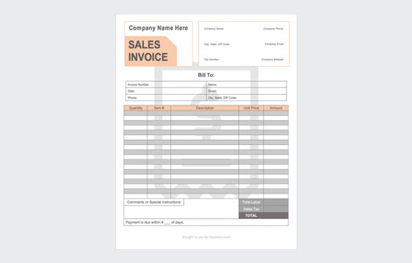 Free Commercial Sales Invoice Template