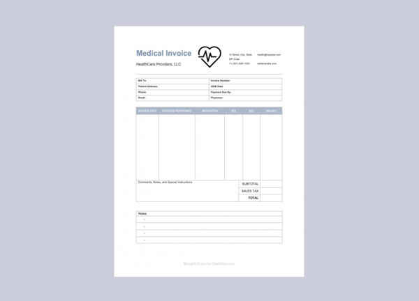 Free Medical Service Invoice Template