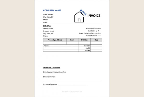 Free Rental Invoice Template