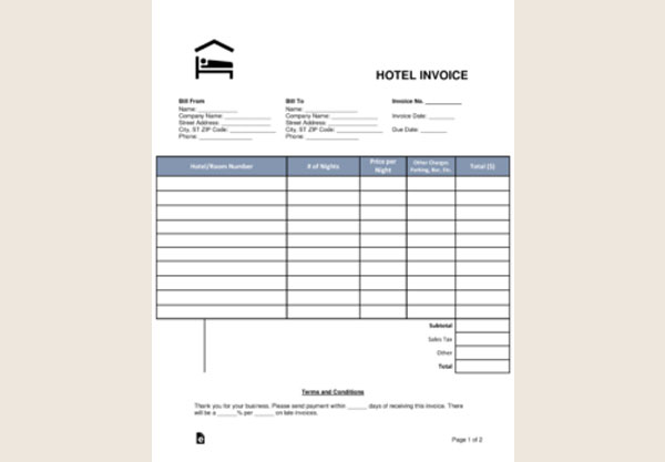 Free Sample Hotel Invoice Design