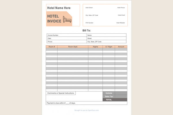 Free Sample Hotel Invoice Templates