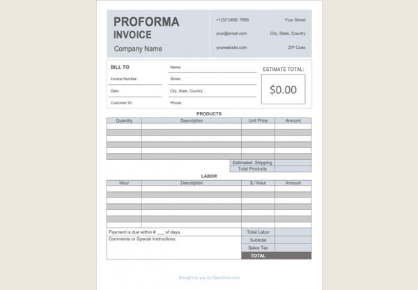 Free Sample Proforma Invoice Template