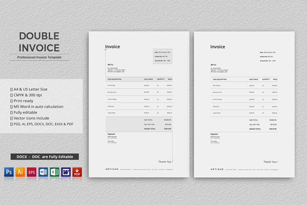 Medical Service Double Invoice Template