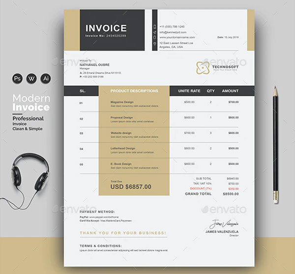 Modern Commercial Rental Invoice Template
