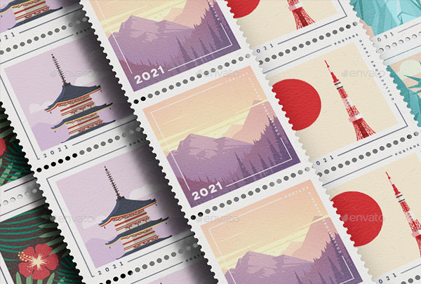 Postage Stamps Photo Realistic Mockup