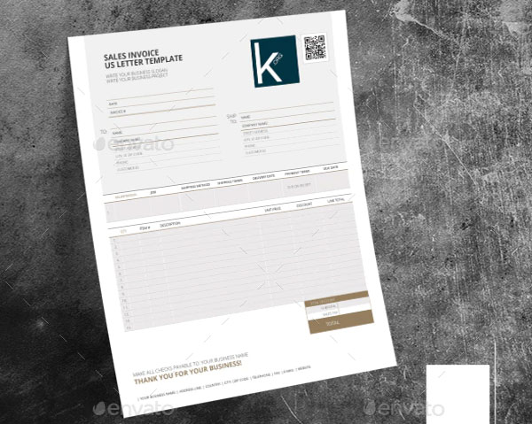 Sales Invoice US Letter Template