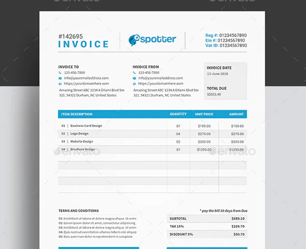 Sample Commercial Business Invoice