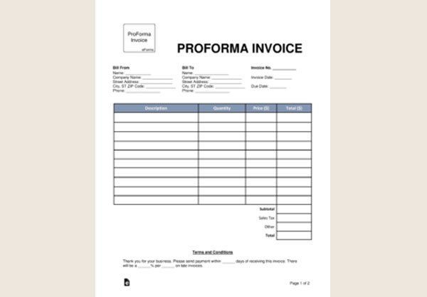 Sample Proforma Invoice PDF Template