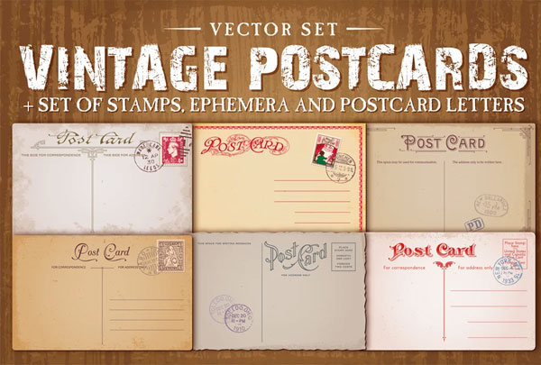 Vintage Postcards Vector Set