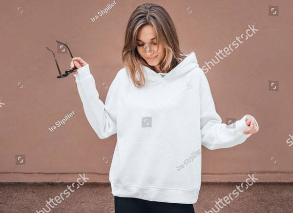 White Hoodie on a Young Woman Mockup