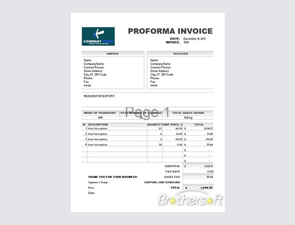 Free Editable Proforma Invoice Template