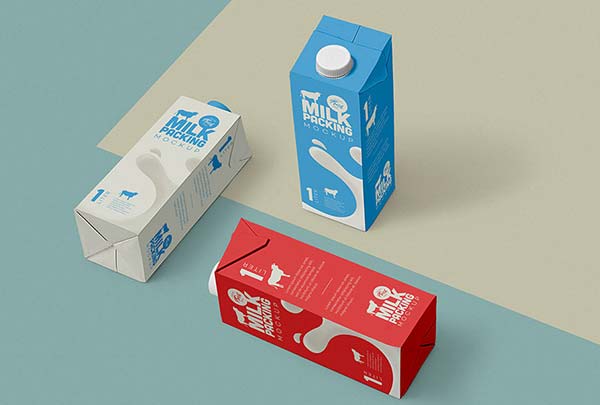 Free Milk Box Packing Mockup