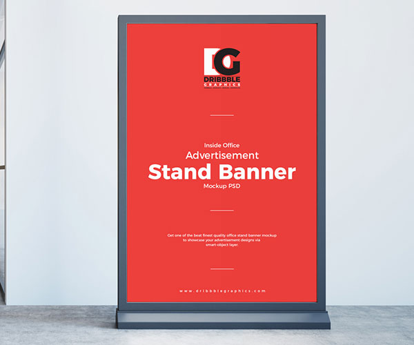 Free Office Advertisement Stand Banner Mockup