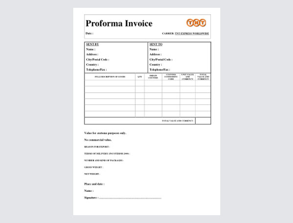 Free Sample Proforma Invoice Template