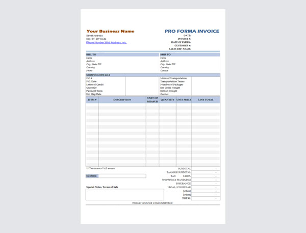Free Simple Proforma Invoice Excel Template