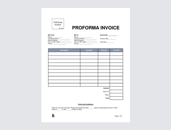 Free Simple Proforma Invoice Form Template