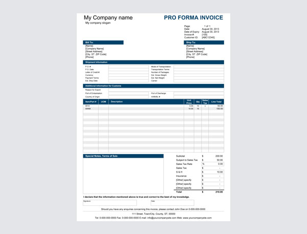 Free Simple Proforma Invoice Sheet Template