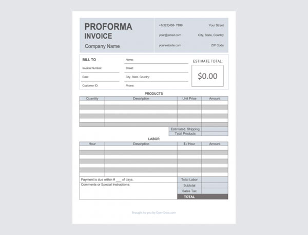 Free Simple Proforma Invoice Template