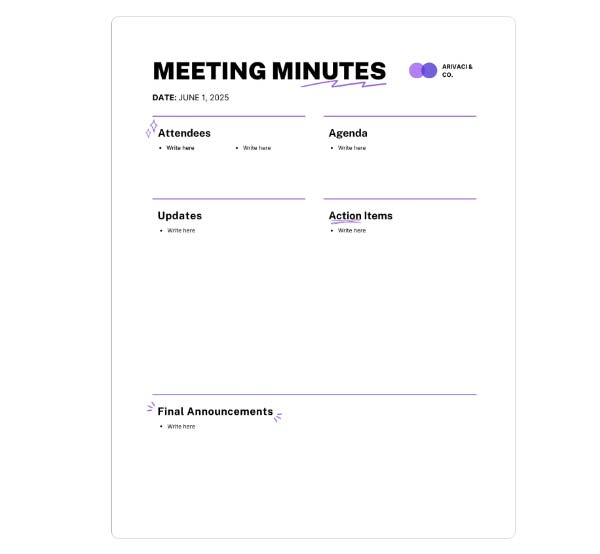 Blank Meeting Minutes Word Templates