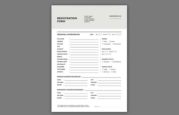 Blank Registration Form Layout