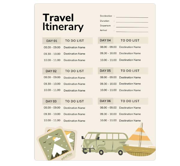 Blank Travel Itinerary Templates