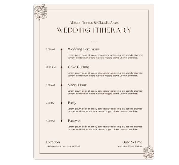 Floral Wedding Itinerary Planner Word Template