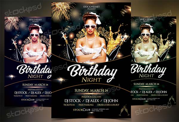 Free Birthday Night Party Luxury Flyer Design