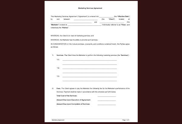 Free Marketing Services Agreement Template